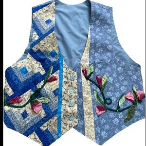 Unique Handmade Patchwork Quilted Texture Flower Floral Women’s Vest Cottagecore